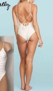 New Rachel Pally tan and white stripe swimsuit.