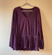 Lane Bryant satin pleated v neck peplum blouse size 22/24