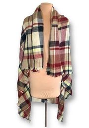 Blanket Scarf Tan Burgundy Bright Green Plaid Fringe Cold Weather Essential