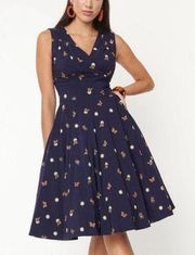 Unique Vintage Delores Swing Dress Sleeveless Retro Navy Size M 6/8 NWT