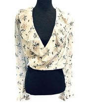 Tart Cream Floral Wrap Top Sz S