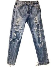 Refuge Distressed Vintage Hugh Rise Mom Jeans Destroyed Grunge Punk Preppy Denim