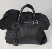 PRADA Womens Handbag Black Tessuto Nylon Ruffle Trim Bowler Bauletto Bag NEW