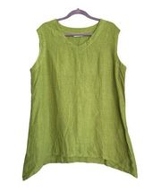 Bryn Walker Linen Olive Green Tunic Top Size XL Sleeveless Womens V Neck Blouse