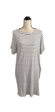 Boutique White & Black Striped Maxi T-Shirt Dress sz Medium Casual Maxi