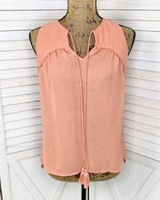 Naked Zebra Flowy V Neck Sleeveless Blouse Peach Orange Small