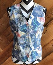 Ruff Hewn Vintage Sailing Print Button Front Vest Small