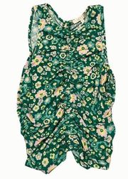 WAYF Kelly Green Floral Tank with Rouching Size Small