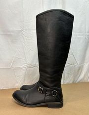 Black Leather Knee High Boots With Buckle Wmns Sz 8.5