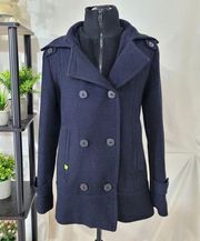 Soia & Kyo Blue Double Collar Short Wool Blend Peacoat - Size Small