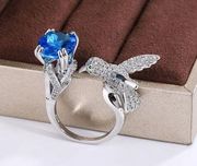 Fashion Blue Zircon Rhinestone Hummingbird Ring