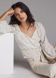 Anthropologie White Sequin Wrap Tie-Front Blouse Size Small