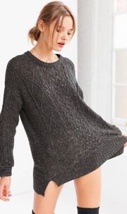 Fall For cable Knit Speckled Crew Neck Sweater elbow patches Grey Large