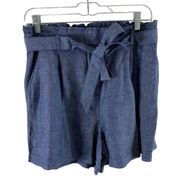 Loft NWOT Blue Paperbag High Rise Linen Viscose Lightweight Shorts Size M