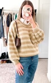 Something Navy Neutral Tan Striped Layered Collar Sweater 