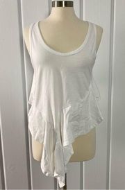 Chloe White Collection Asymmetric Ruffle Cotton Tank Top Large INV263