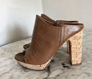 Donald J Pliner Jena Loop Toe Heeled Mules Size 7.5 M Cork Heel Open Toe Leather