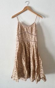 EYELET BEIGE CREAM SPAGHETTI STRAPLESS SUN DRESS