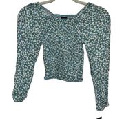 NEW Light Blue Art Class White Floral Crop Top Women’s Size Small Stretchy Shirt