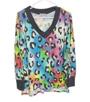 WHITE BIRCH Pastel Rainbow Cheetah PRINT V-NECK TOP SIZE medium f