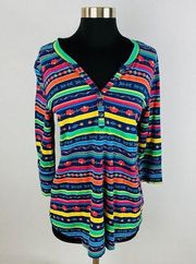 Relativity Womens Medium M Colorful Striped Floral Tribal Popover Top