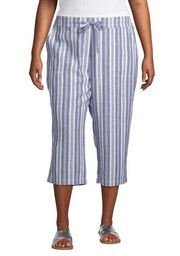 1619 Per Se Plus Blue White Stripe Print Linen Drawstring Capris Size 3X