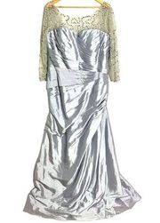 Dylan Queen Pleated Gown Satin Sequin Silver Plus 18/20 Mother of Bride Groom