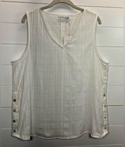 Top Womens 1X Sleeveless Mother of Pearl White Cotton Coastal Chic