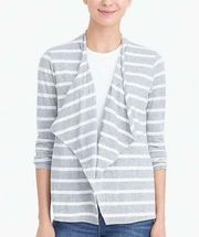 J. Crew Factory Gray White Striped Always Cascading Cardigan Size Large