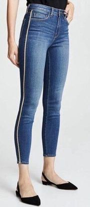 L’AGENCE Margot High Rise Skinny Jeans Glitter Tuxedo Stripe Neptune Wash Sz 27