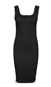 Vero Moda Polly Bodycon Ribbed Midi Dress Lettuce Edge Stretch Pullover Black S