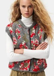 NEW ZARA Floral Jacquard Chunky Knit Vest Sleeveless Sweater BLOGGER FAV