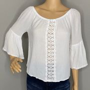 White 3/4 Flare Sleeve With Lace Detail Size Medium