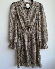 Aryn K 100% Silk Long Puff Sleeve Button Front Python Snake Dress Size Medium