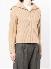 Vince Rib Transfer Zip-up Wool-cashmere Cardigan In Chamois - Size Lg