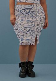 Torrid Womens Skirt Sz 3 3X 22 24 Festi Midi Slit Pencil Mesh Marble Lilac NEW