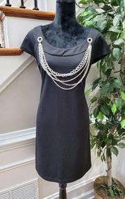 Emma & Michele Women Black Polyester Cap Sleeve Round Neck Knee Length Dress 10