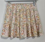 Women’s Floral Print Ruffle Mini Springtime Skirt White & Pink Small