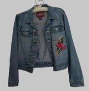 Brand Medium Vintage 90's/Y2K Light Wash Jean Jacket Embroidered Floral