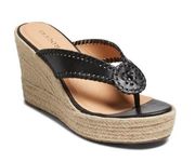 Jack Rogers Rowan Platform Espadrille Leather Wedge Sandal in Black NEW