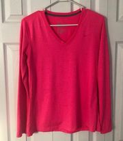 Nike  Dri-Fit Dry Fit Neon Pink V Neck Long Sleeve T-Shirt Women’s Medium