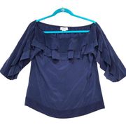 L'Agence Sz XS Monroe Off Shoulder Silk Blouse Blue Ruffle Pullover 4677CD1 Top