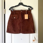 Skirt Elia Patch Pocket Corduroy Mini High-Waisted Cafe 26 NWT