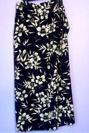 Vintage Ann Taylor Silk Wrap Midi Skirt Brown Tropical Floral Size 8 Swim Cover