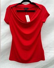 Red  Cowl Neck Cap Sleeve Top