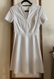 white & grey pin stripe cap sleeve dress