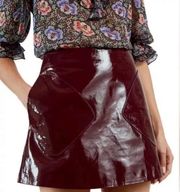 TED BAKER LONDON🍒SIZE 2🍒BORDEAUX DEEP RED LEATHER SKIRT ZIP BACK WITH POCKETS