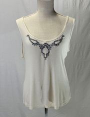 Nicole Miller Rhinestone Embellished Cream Tank Top Size XL