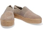 Vince Winford Tan Taupe Gold Espadrille Slip On Platform Shoes Size 8