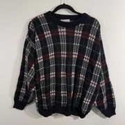 Vintage  Women's Multicolor Knitted Plaid Crew Neck Sweater Size L